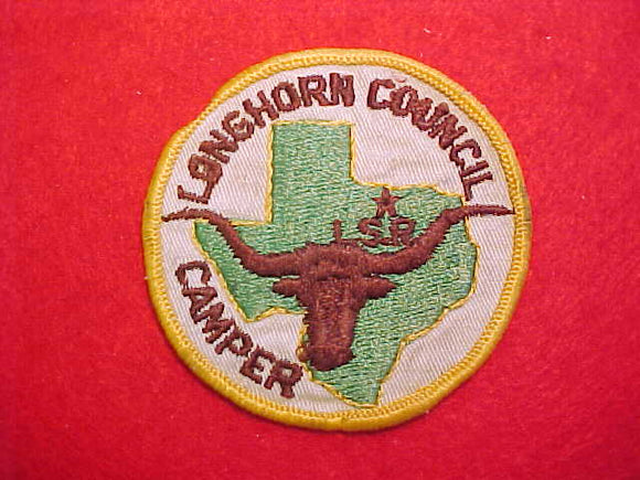 LONGHORN COUNCIL CAMPER, LONGHORN SCOUT RESERVATION, 1960'S, YELLOW BORDER, USED