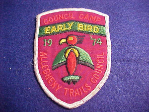 ALLEGHENY TRAILS COUNCIL CAMP EARLY BIRD, 1974, USED