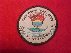 SOUTH FLORIDA COUNCIL CAMPS, LONG TERM CAMPER, WOVEN, 1960+/-, USED