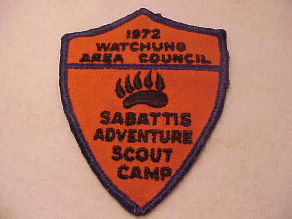 SABATTIS ADVENTURE SCOUT CAMP, 1972, WATCHUNG A. C., USED