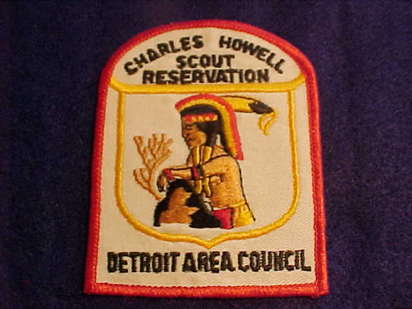 CHARLES HOWELL SCOUT RESV., DETROIT AREA COUNCIL, WHITE TWILL, RED BDR., USED, no button loop