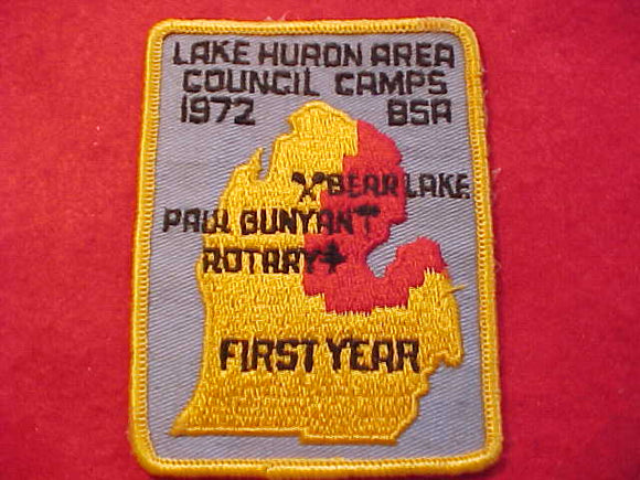 LAKE HURON AREA COUNCIL CAMPS, BEAR LAKE, PAUL BUNYAN, ROTARY, FIRST YEAR, 1972, USED, GLUE ON BACK