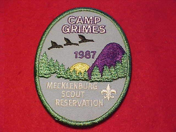 GRIMES PATCH, 1987, MECKLENBURG SCOUT RESV., PARTIALLY EMBROIDERED