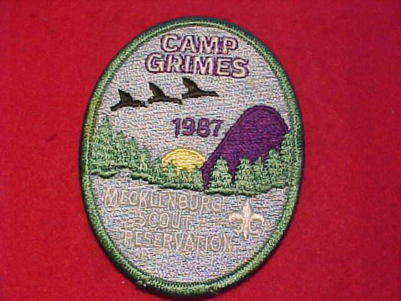 GRIMES PATCH, 1987, MECKLENBURG SCOUT RESV., FULLY EMBROIDERED
