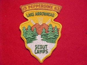 LAKE ARROWHEAD SCOUT CAMPS PATCH W/ PEPPERDINE SEGMENT, 1963