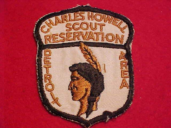CHARLES HOWELL SCOUT RESV. PATCH, DETROIT AREA C., 1950'S, WHITE TWILL, NO BUTTON LOOP, USED