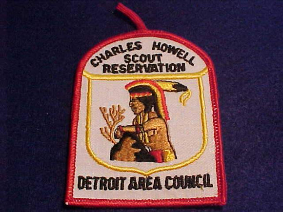 CHARLES HOWELL SCOUT RESV. PATCH, DETROIT AREA C., 1970'S, WHITE TWILL W/BUTTON LOOP, MINT