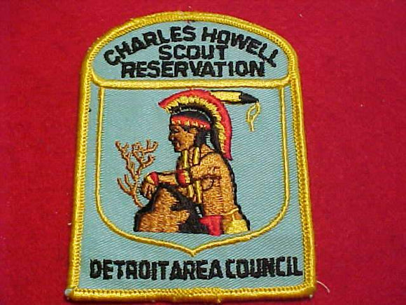 CHARLES HOWELL SCOUT RESV. PATCH, DETROIT AREA C., 1960'S, AQUA TWILL, NO BUTTON LOOP