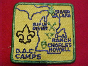DETROIT CAMPS PATCH, D-BAR-A, CHARLES HOWELL RESV., RIFLE RIVER, SILVER LAKE, 1960'S, BLUE LETTERS