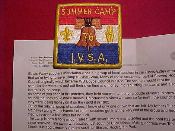 KI-SHAU-WAU (CAMP), ILLINOIS VALLEY SCOUTERS ASSOC. (I.V.S.A.) RENTED THIS CAMP FROM BSA AND THEN HAD SCOUTS ATTENDING