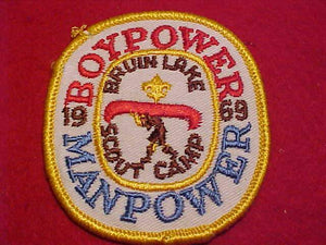 BRUIN LAKE SCOUT CAMP PATCH, 1969, BOYPOWER/MANPOWER