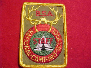 NATIONAL CAMPING SCHOOL, STAFF, KHAKI GREEN TWILL, R/E, SQUARE CORNERS, CLOTH BACK