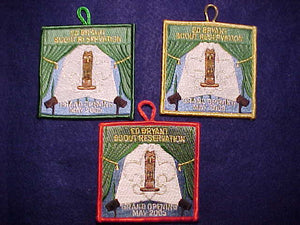 ED BRYANT SCOUT RESV. PATCH SET (3), GRAND OPENING MAY 2003, 3 DIFFERENT BORDER COLORS