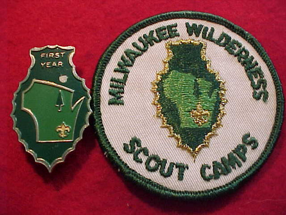 MILWAUKEE WILDERNESS SCOUT CAMPS PATCH & N/C SLIDE, FIRST YEAR