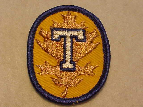 TOQUAM PATCH, ALFRED W. DATER C. (CONNECTICUT), ALSO ISSUED BY CAMP TEXOMA, CIRCLE TEN C., TEXAS, ROLLED BDR.