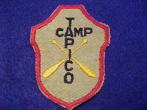 TAPICO CAMP PATCH, TALL PINE C., 1950'S-60'S, 3DR YEAR CAMPER, OVAL "O", LT. GREEN TWILL, USED