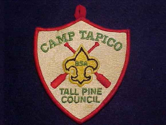 TAPICO CAMP PATCH, TALL PINE C., RED BDR. W/ BUTTON LOOP, SLIGHT DISCOLORATION