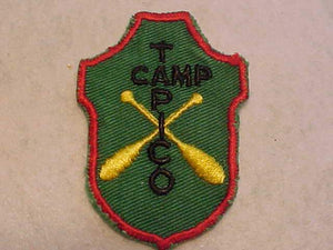 TAPICO CAMP PATCH, TALL PINE C., 1950'S, 3RD YEAR CAMPER, ROUND "O", GREEN TWILL, USED