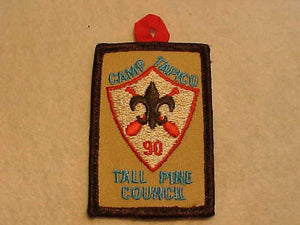 TAPICO CAMP PATCH, TALL PINE C., 1990, RED BUTTON LOOP, MINT COND.