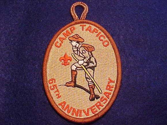 TAPICO CAMP PATCH, TALL PINE C., 2011, 65TH ANNIV., BEIGE BKGR. FULLY EMBROIDERED