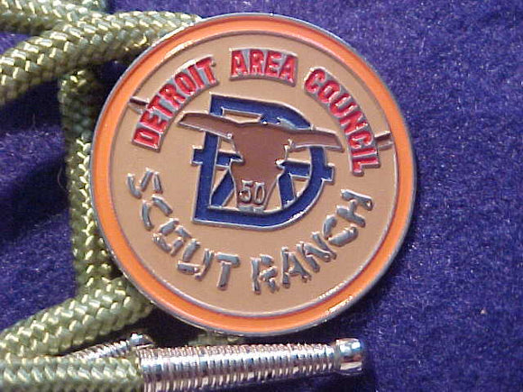 D-BAR-A SCOUT RANCH BOLO, 50 YEARS (2000?), DETROIT AREA COUNCIL, LT. GREEN STRING