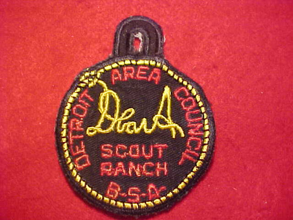 D-BAR-A SCOUT RANCH PATCH, 1950'S, DETROIT AREA COUNCIL, BLACK TWILL, USED
