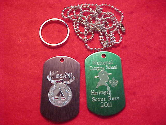 HERITAGE SCOUT RESV. DOG TAGS, 2011, NATIONAL CAMPING SCHOOL