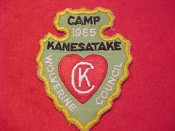 KANESATAKE PATCH, 1965, WOLVERINE COUNCIL, GREEN TWILL, USED