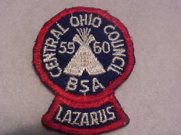 LAZARUS PATCH, 1959-60, CENTRAL OHIO COUNCIL, USED
