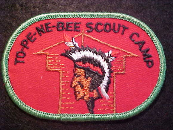 TO-PE-NE-BEE SCOUT CAMP PATCH, RED TWILL, GREEN BDR.