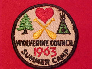 WOLVERINE COUNCIL PATCH, 1963 SUMMER CAMP