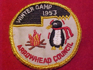 ARROWHEAD COUNCIL PATCH, 1953 WINTER CAMP, USED