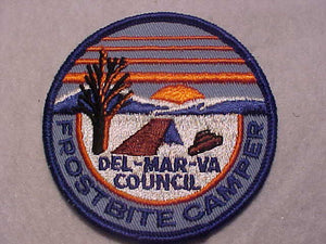 DEL-MAR-VA COUNCIL PATCH, FROSTBITE CAMPER, 1960'S, USED