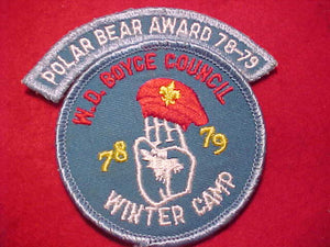 W. D. BOYCE COUNCIL PATCH, 1978-79 WINTER CAMP + POLAR BEAR AWARD SEGMENT