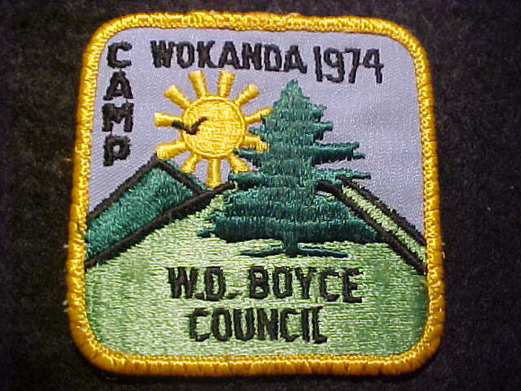 WOKANDA PATCH, 1974, W. D. BOYCE COUNCIL, USED