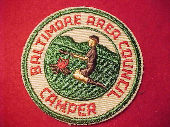 BALTIMORE AREA COUNCIL PATCH, CAMPER, 1960'S