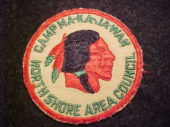 MA-KA-JA-WAN PATCH, 1950'S, LT. YELLLOW TWILL, NORTH SHORE AREA COUNCIL, USED