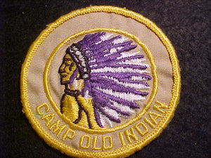 OLD INDIAN CAMP PATCH, FULL HEADDRESS, 4TH YEAR CAMPER OR STAFF, NO FDL, 3" ROUND, CB, USED