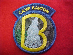 barton, plastic back 3" round patch sewn onto camp barton pb segment patch