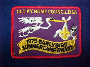 Old Kentucky Home council 1975 early bird summer camp award