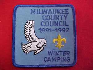 milwaukee county council, winter camping, 1991-1992