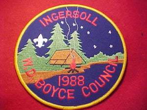 INGERSOLL JACKET PATCH, 1988, W. D. BOYCE COUNCIL, 6" ROUND