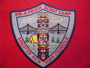 WM. H. POUCH SCOUT CAMP JACKET PATCH, GREATER NEW YORK COUNCILS, 6X6" SHIELD SHAPE, STAINED