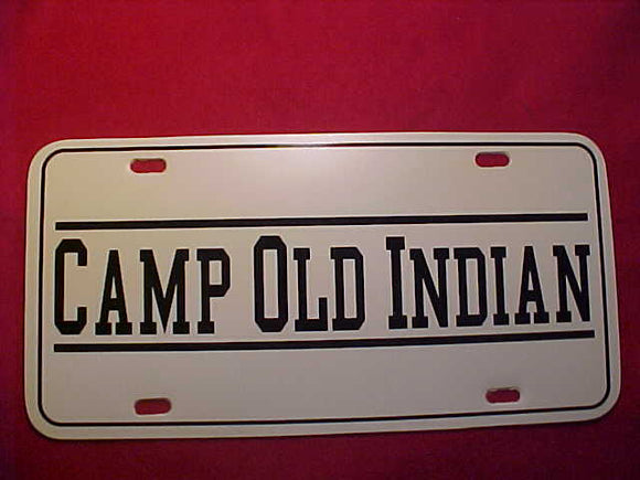 CAMP OLD INDIAN LICENSE PLATE, USED