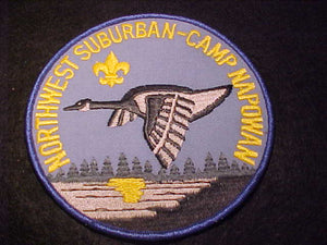 NAPOWAN CAMP JACKET PATCH, NORTHWEST SUBURBAN COUNCIL, 6" ROUND