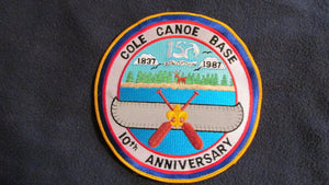 Cole Canoe Base, 1987, 10th anniversary, 7" round