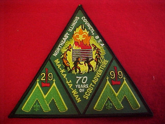 jacket patch, ma-ka-ja-wan, northeast illinois council, 1929-1999, 5 3/8 tall
