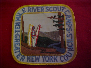 jacket patch, ten mile river scout camps, greater new york councils, 1960's, 5x5"