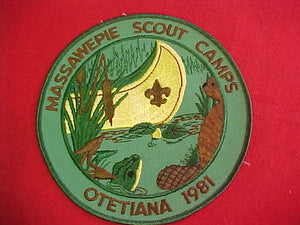 Massawepie Scout Camps, Otetiana, 1981, 6" round jacket patch