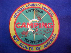 Onteora/Wauwepex, Nassau County C., 6" round jacket patch, patch stitched on patch type construction, rare, used